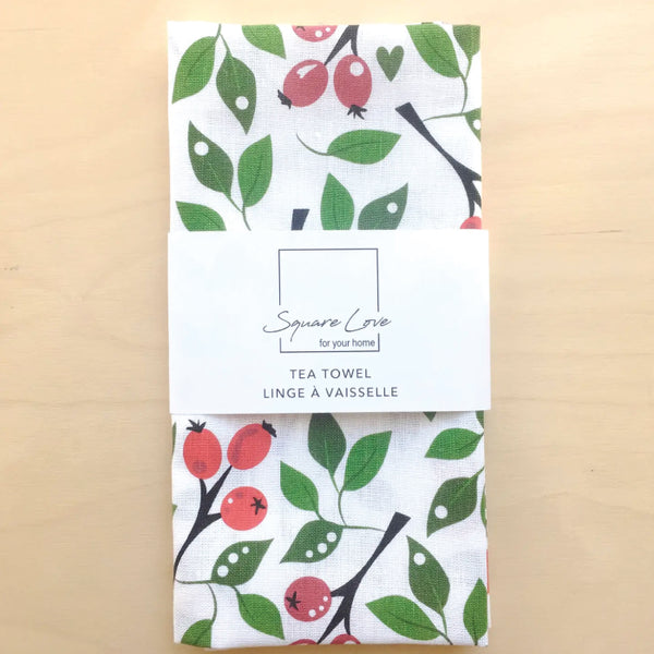 Square Love Rose Hip Linen Blend Tea Towel