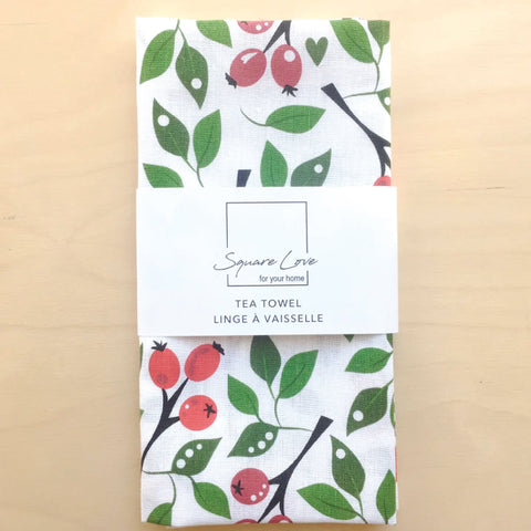 Square Love Rose Hip Linen Blend Tea Towel