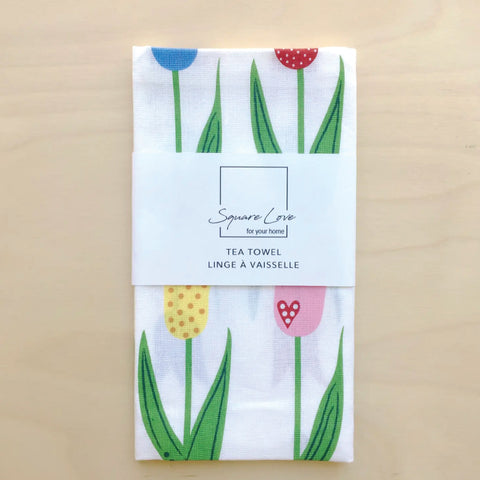 Square Love Tulip Linen Blend Tea Towel