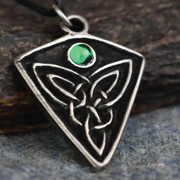 Pewter Necklace - St Ninian's Knot Celtic Pendant - Green Stone