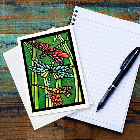 Sarah Angst Art - Three Dragonflies Notecard