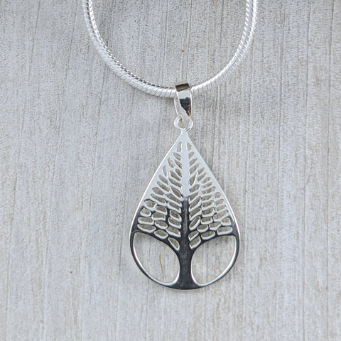 Sterling Silver Necklace - Tree Teardrop
