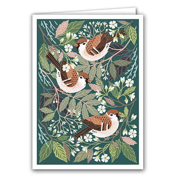 Silver Birch Art Card - Tree Sparrows