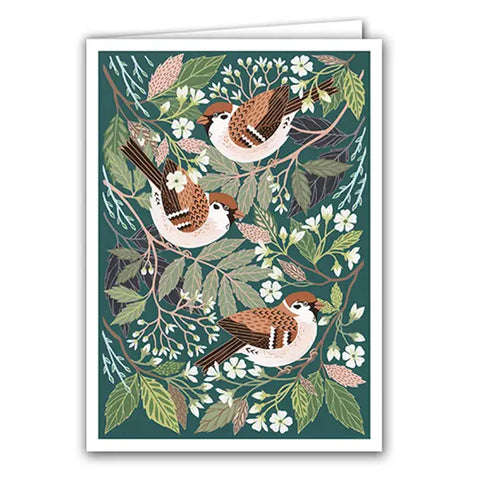 Silver Birch Art Card - Tree Sparrows