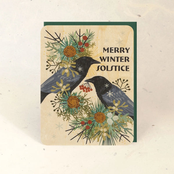 Wood Greeting Card - Winter Solstice Crow