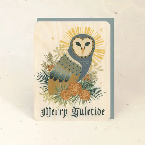 Wood Greeting Card - Yule Owl Wood