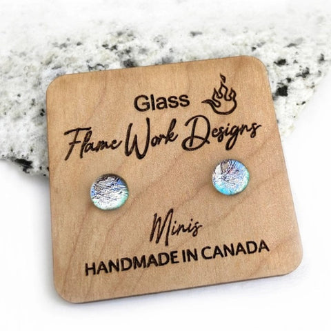 Flame Work Designs -  Earrings - Dichroic Glass Studs - Silver
