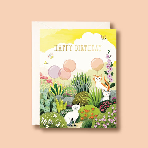 Joojoo Paper - Cats in Garden Birthday Card
