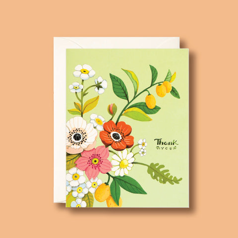 Joojoo Paper - Green Floral Thank You Card