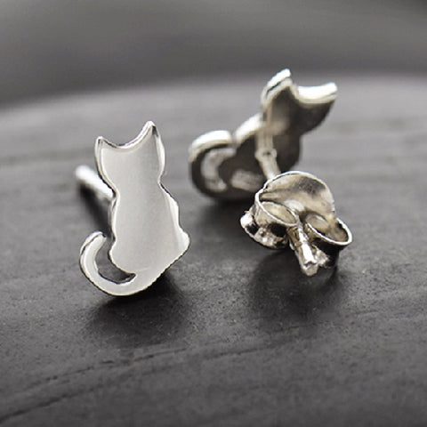 Earrings - Sterling Silver Tiny Cat Stud Earrings