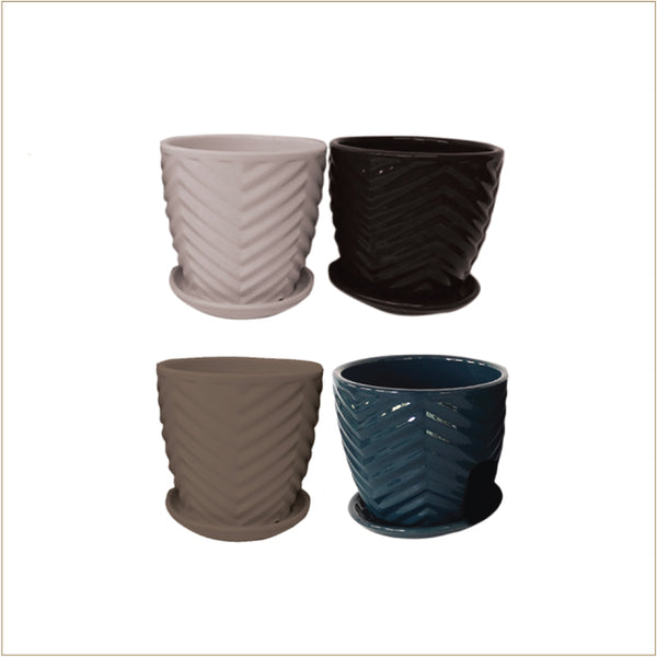 Ceramic Glazed Pot - Chevron 12.5 cm (5") (4 colours available)