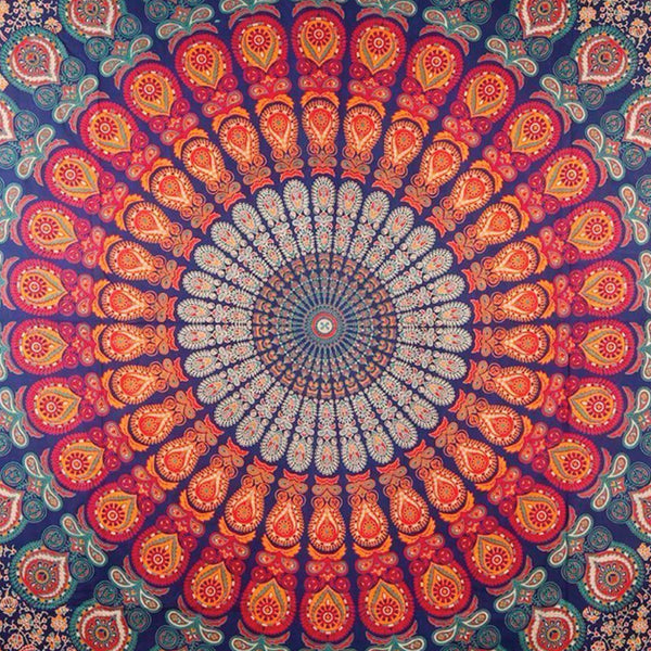 Bedding/Wall Hanging/Tapestry - Psychedelic Peacock Mandala - Golden Blue