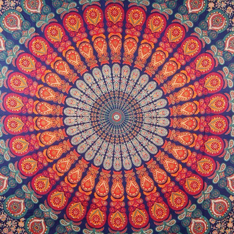 Bedding/Wall Hanging/Tapestry - Psychedelic Peacock Mandala - Golden Blue