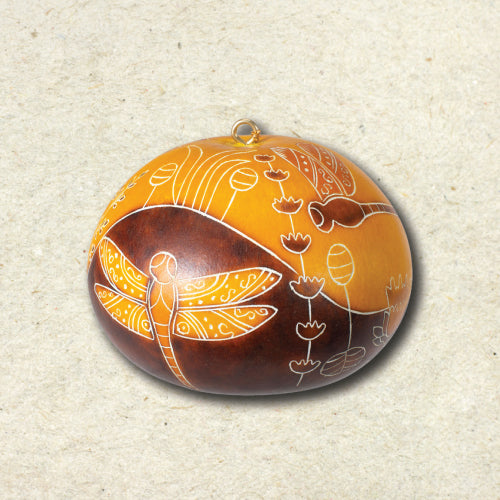 Ornament - Fair Trade Gourd Dragonfly Doodle