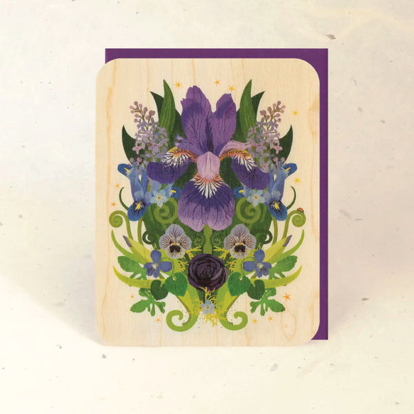 Wood Greeting Card - Iris and Ladybug