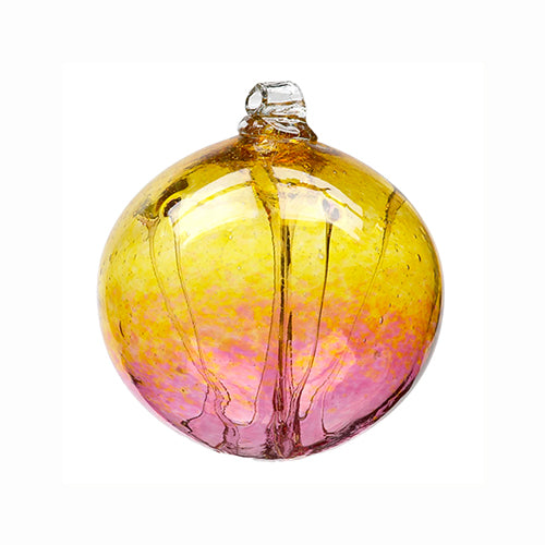 Kitras Art Glass Olde English Witch Ball - Gold/Cranberry