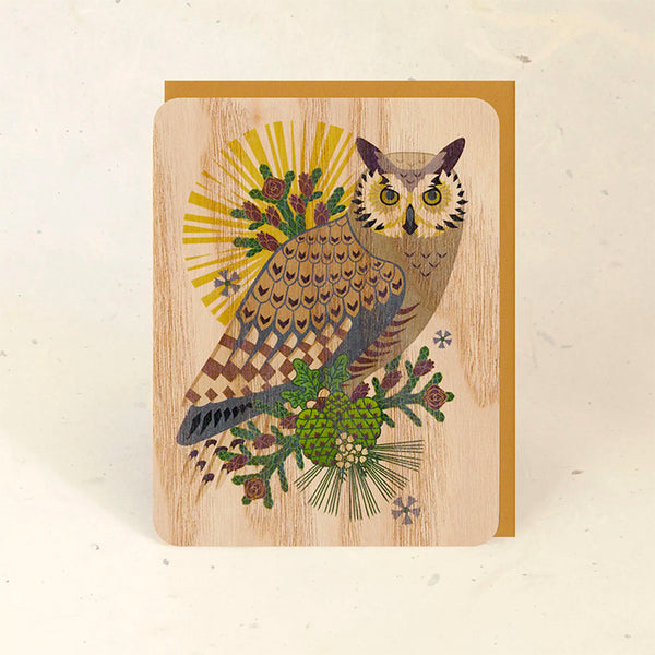 Wood Greeting Card - Great Horned Owl