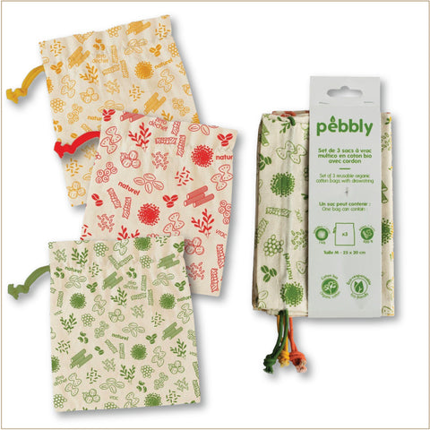 Pebbly® Organic Cotton Food Bags - Set of 3