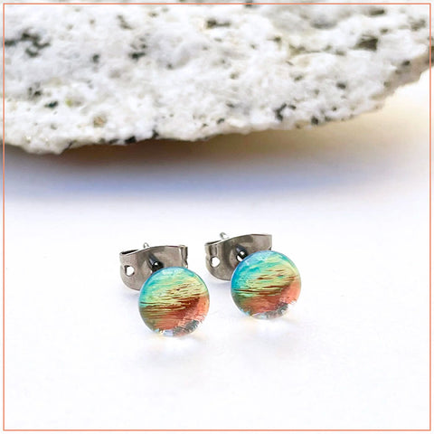 Flame Work Designs - Earrings - Dichroic Glass Studs - Pink Pastel