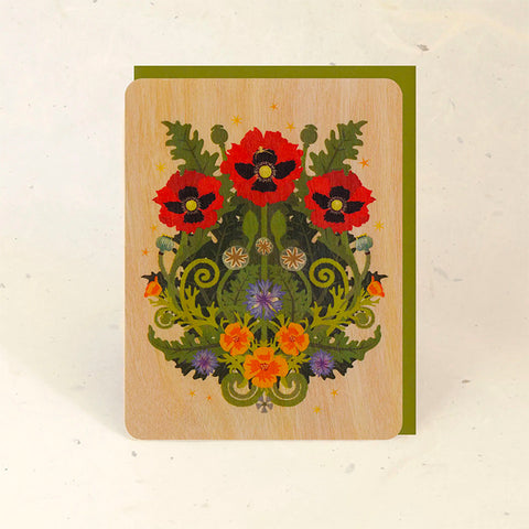 Wood Greeting Card - Poppy Spider