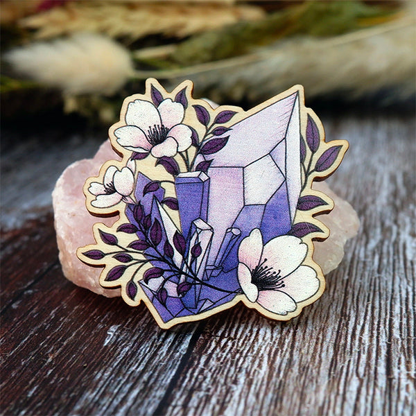 Print is Dead - Wooden Pin/Badge - Purple Crystals