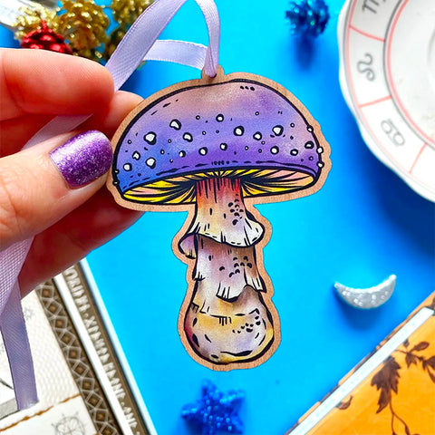 Stacey McEvoy Caunt Wood Decoration - Purple Mushroom