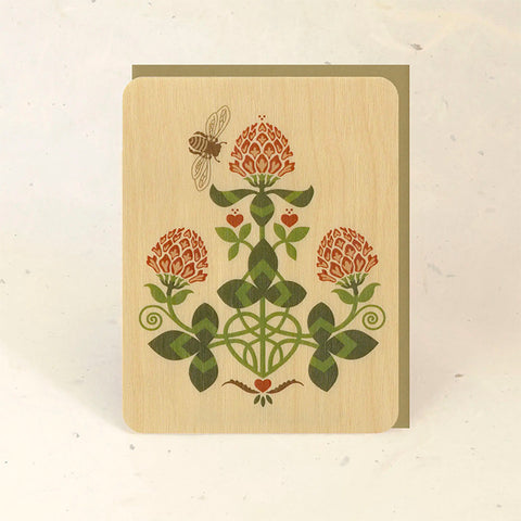 Wood Greeting Card - Red Clover