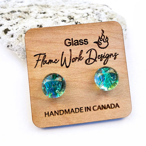 Flame Work Designs - Earrings - Dichroic Glass Studs - Sea Foam Green