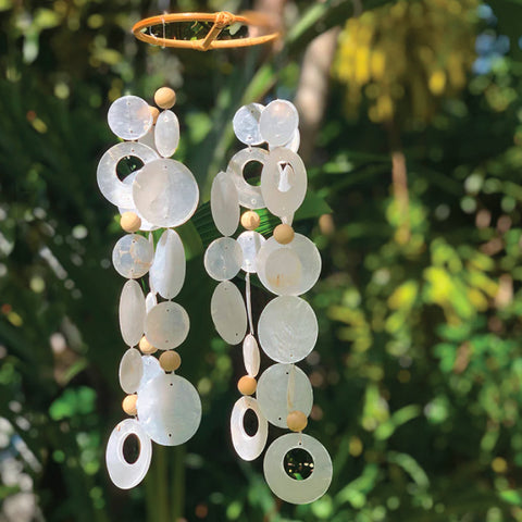 Capiz Shell Windchime - Small - Natural with Wood (Fair Trade)