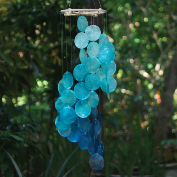 Capiz Shell Windchime - Spiral - Blue Water (Fair Trade)