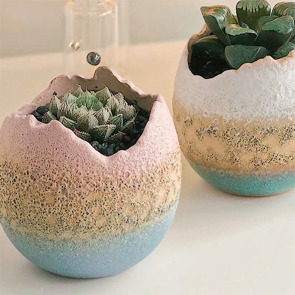 Ceramic Planter (with Drainage Hole) - Cracked Egg