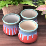 Ceramic Planter (with Drainage Hole) - Coral Red with Milky Green Drip Glaze