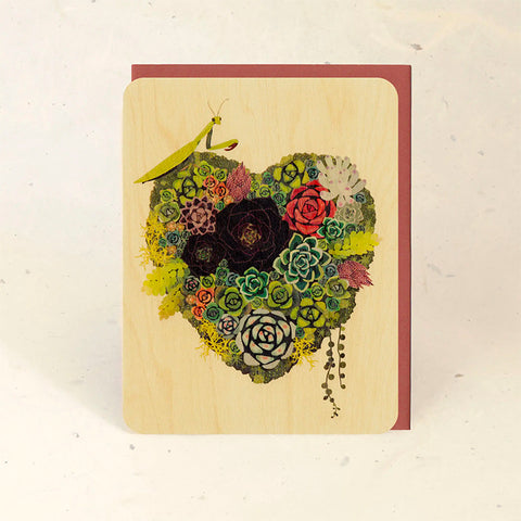 Wood Greeting Card - Succulent Heart