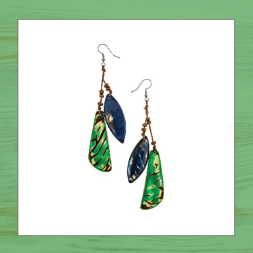 Tagua Earrings - Claudia - Green/Blue