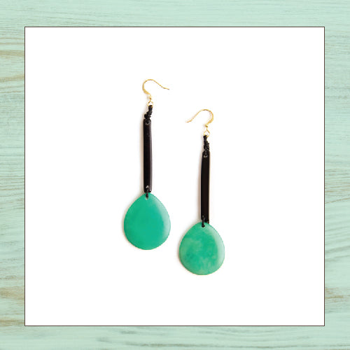 Tagua Earrings - Alba - Onyx/Emerald Green