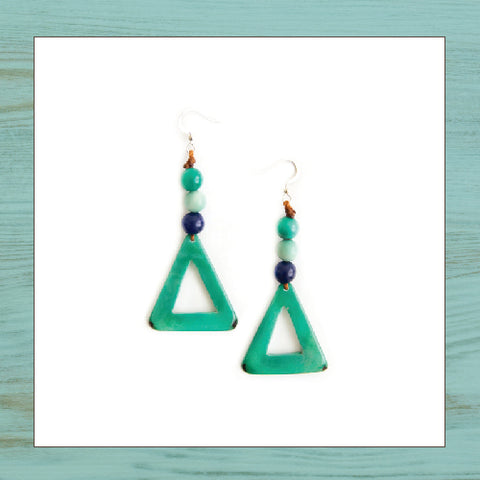 Tagua Earrings - Teresa - Emerald Green/Royal Blue