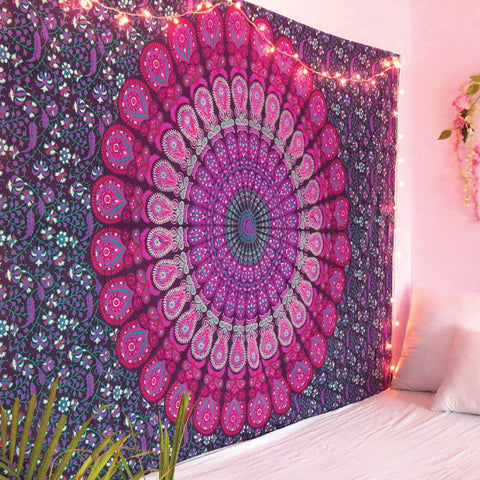 Bedding/Wall Hanging/Tapestry - Psychedelic Peacock Mandala - Purple Pink