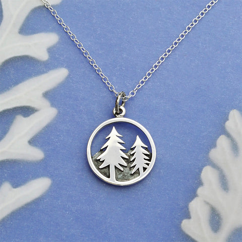 Necklace - Sterling Silver Trees and Mountain Necklace