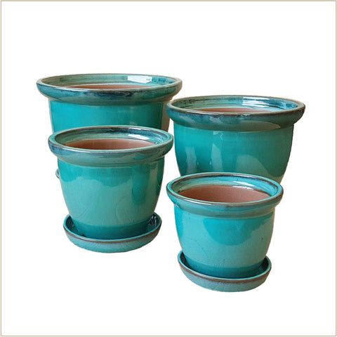 Evergarden Ceramic Pot - Wind & Earth - Aqua (with Attached Saucer)