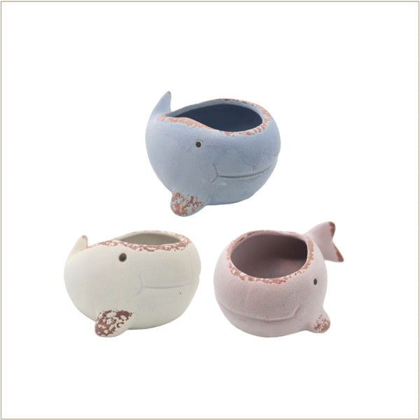 Ceramic Planter (with Drainage Hole) - Whale
