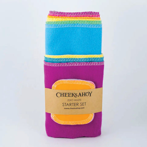 Cheeks Ahoy Zero Waste Starter Set - Cotton Flannel - Rainbow - 8 Pack